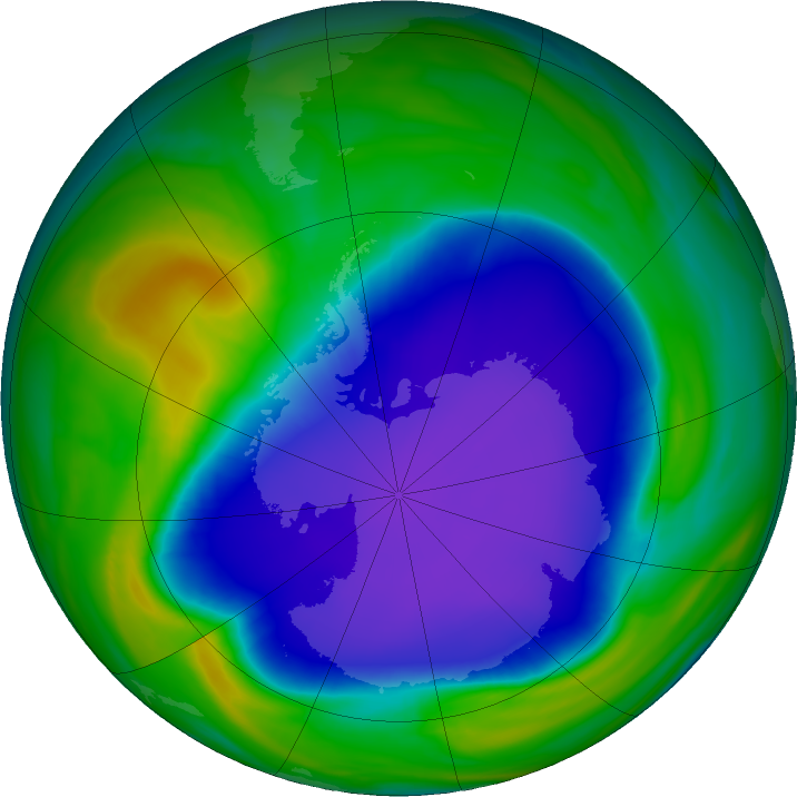 Antarctic ozone map for 01 November 2020